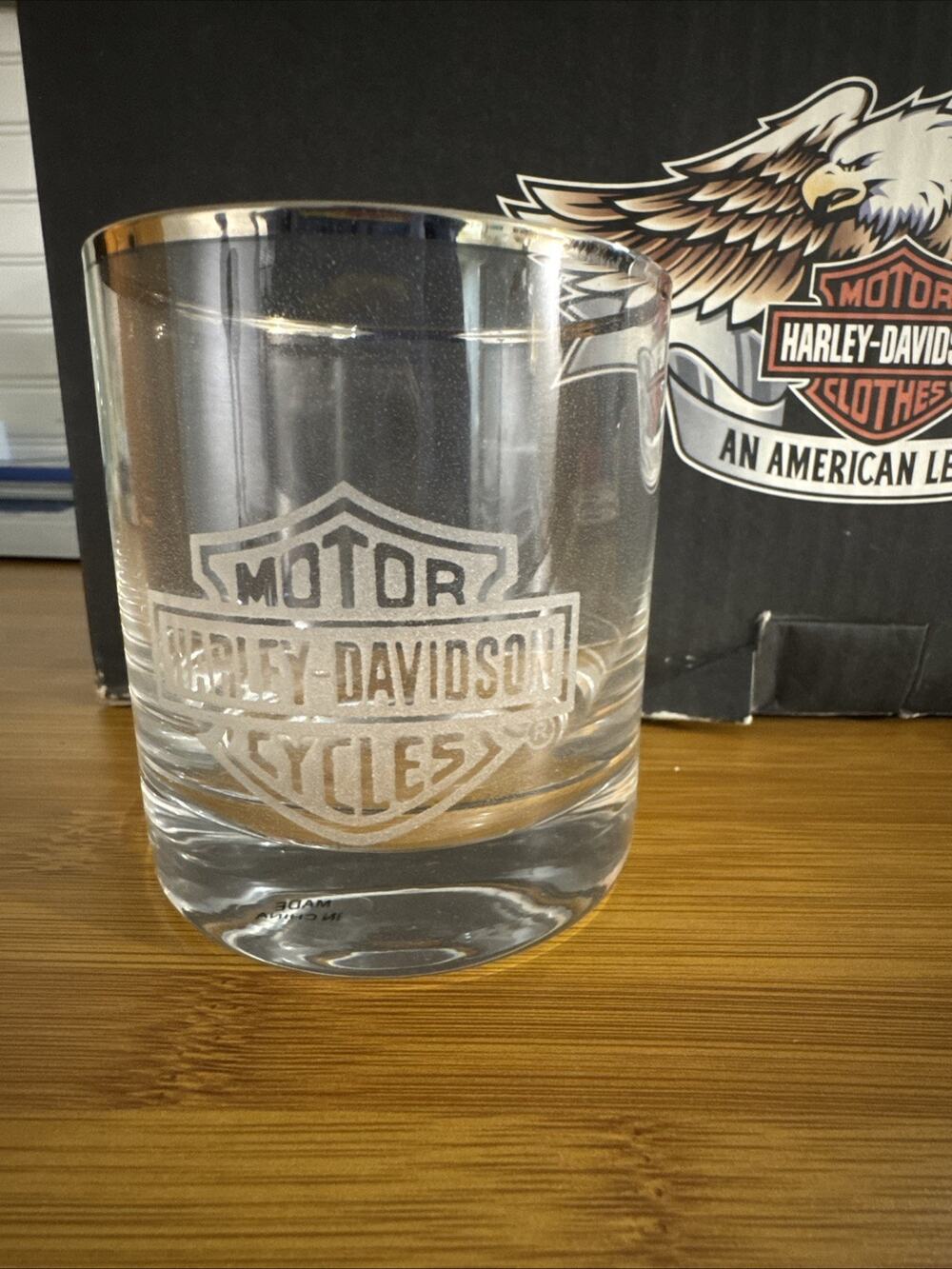 Harley Davidson 4 Cocktail Glass And Ice Bucket Set - Used In Original Box